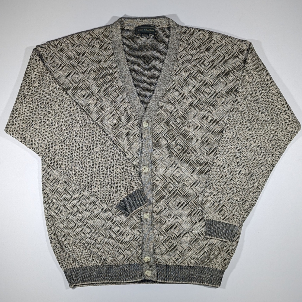 Vintage 90s Croft & Barrow Cardigan Sweater Diamond Knit Size XL Made In Italy